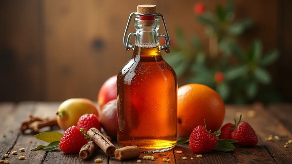 Aged mead in a bottle with fruit and spices