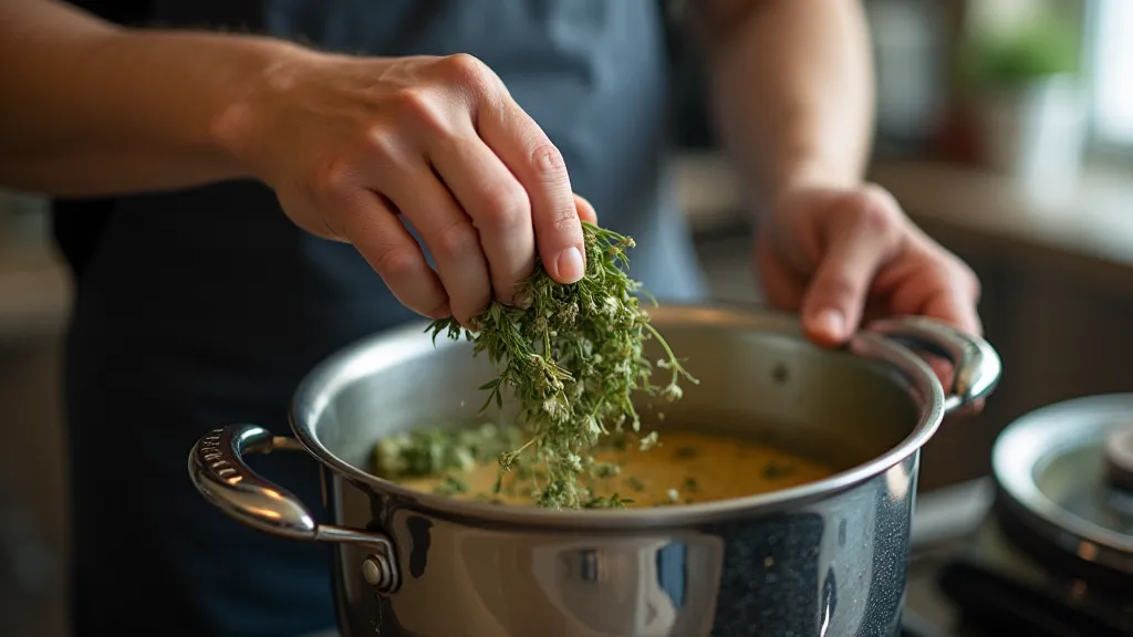 Homebrewer adding hops to wort