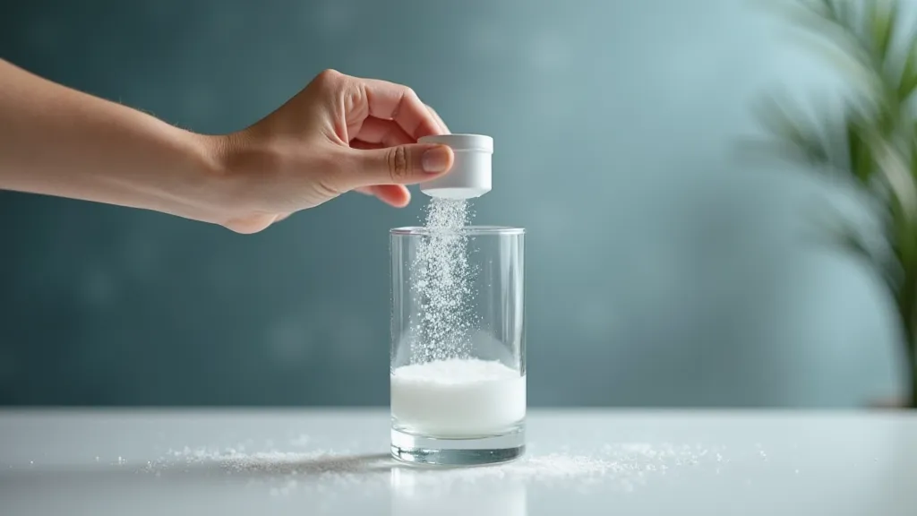 Hand measuring chemical into water
